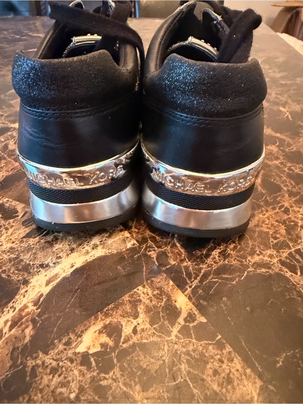 MICHAEL Michael KorsSneakers Size 6.5 Black Silver Glitter Athletic Shoes - Picture 2 of 6